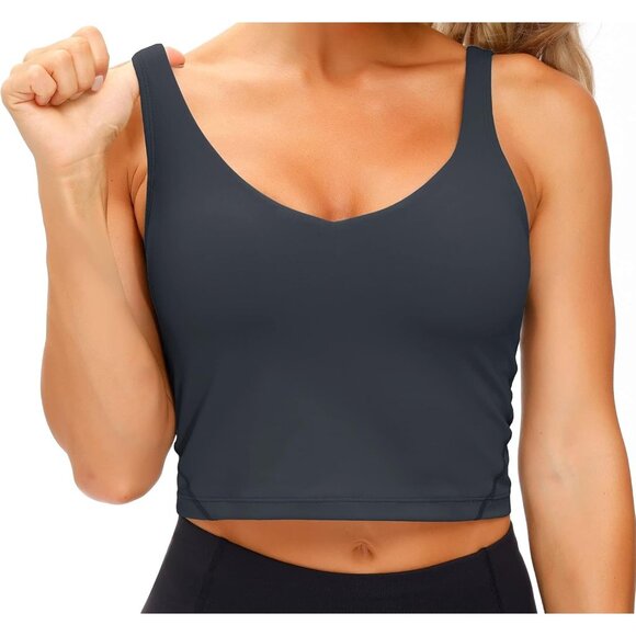 🆕Women Charcoal Gray Nylon Sport Bra Yoga Tank Longline Padded Workout Running - Picture 2 of 7